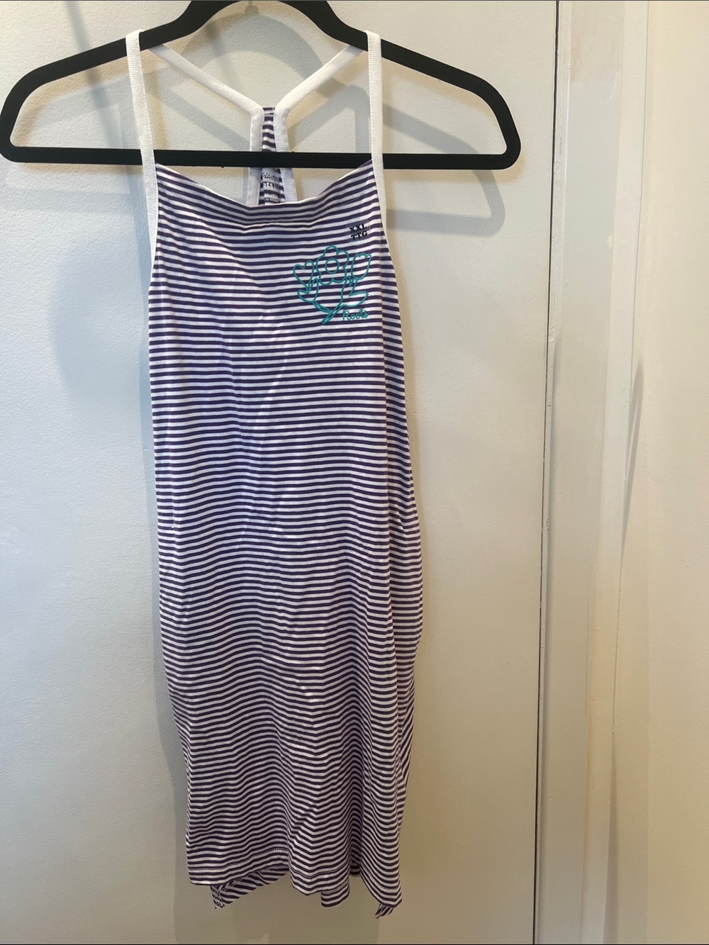 Girls' Violet and White Striped Camp Dress with Teal Heart Detail